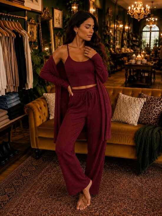 Dainty NYC Other - Rust Burgundy Waffle Weave 3 Piece Lounge Set